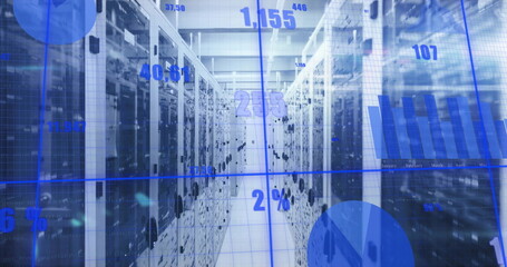 Extending narrow server aisle threading data center, with racks, switches and analytics overlays