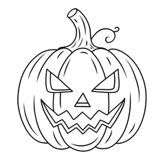Spooky Halloween Jack-o'-Lantern Line Art - Scary Carved Pumpkin Outline Vector for Coloring Pages and Holiday Designs.