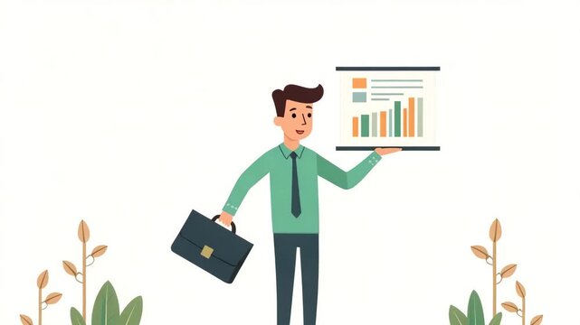 Flat Sustainability in Business: Eco-Friendly Innovations for Long-Term Growth - Cute Vector Illustration of Smart Corporate Practices