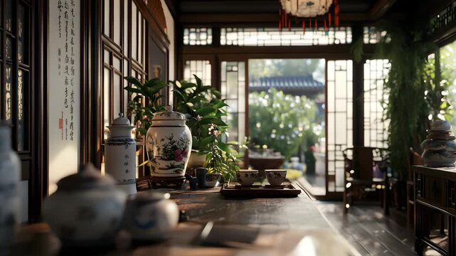 A traditional Chinese tea house in the Qing dynasty 