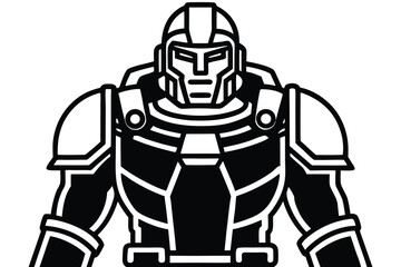 Futuristic Black Armored Robot Outline on White Background