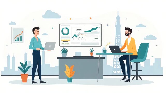 Flat Crude Oil Trading Visualized: Dynamic Trading Floors, Digital Analytics Dashboards, Real-Time Market Activity Driving Energy Investment Decisions - Cute Vector Illustration