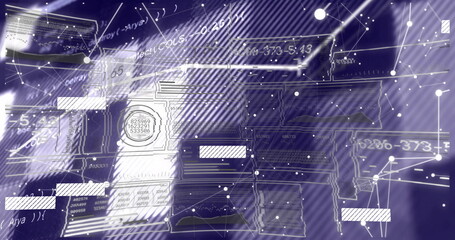 Rendering abstract digital interface on virtual HUD, featuring code panels and network nodes