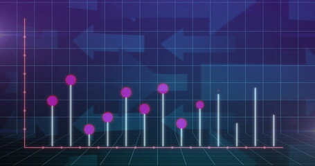 Displaying 3D bar chart on neon grid floor with magenta markers and background arrows