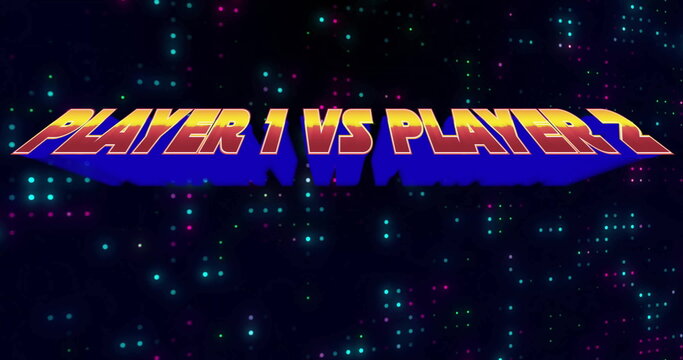 Fototapeta Displaying bold gradient PLAYER 1 VS PLAYER 2 text banner on arcade backdrop, with neon dots
