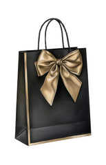 black and gold shopping bag with a bow, jpeg, png, transparent