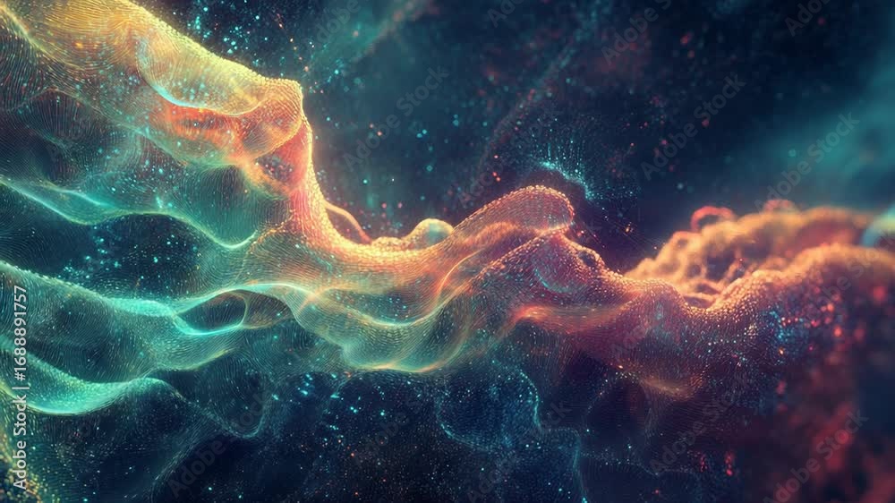 Wall mural abstract colorful particles flowing and forming wavy pattern