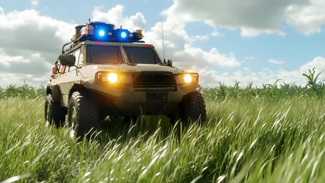 Border patrol camp set up in an open field 