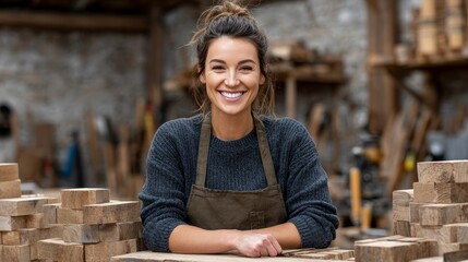 Professional carpenter showcasing wood craftsmanship workshop setting skillful adjustment of wooden joints