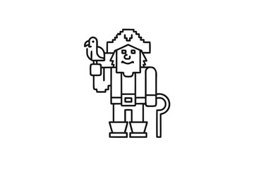 Line art Pirate Character With Parrot Silhouette on a white background Design