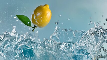 Golden lemons falling into water splash in slow motion, refreshing lifestyle concept - Powered by Adobe