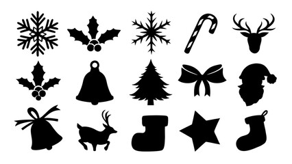 A Collection Of Black Christmas Silhouettes Symbols.
