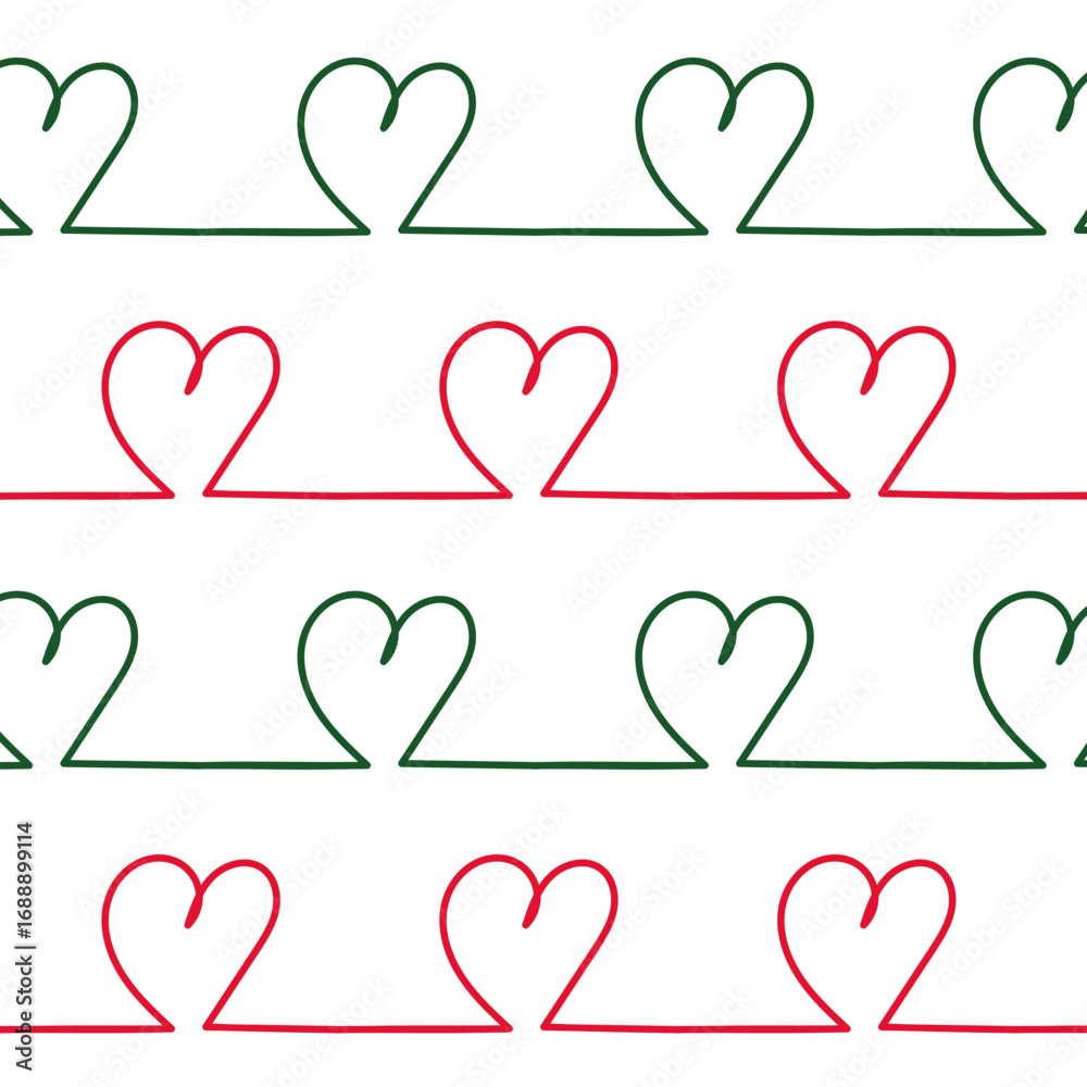 Wall mural seamless pattern of continuous lines in heart shape isolated on white background.hand drawn doodle l