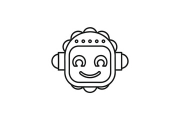 Outline Cute Robot Head on a White Background Design