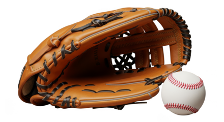Baseball glove and ball on black