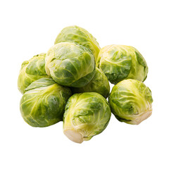Fototapeta premium A pile of fresh green brussel sprouts are neatly stacked against a transparent background The sprouts show a leafy smooth surface