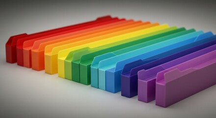 鮮やか虹色 プラスチック部品 整然と並ぶ カラフルな質感. AI Generated