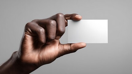 Fototapeta premium 3D render of white blank business card in hand on grey background mockup template with all help text 