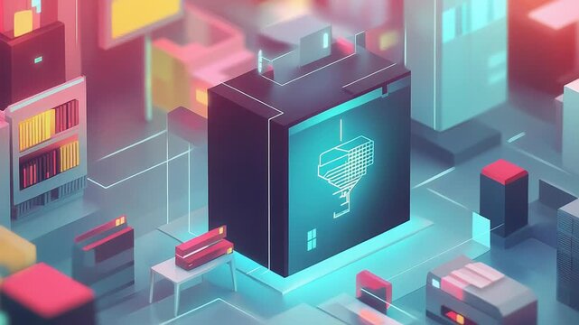 Data processing and storage in futuristic isometric server room