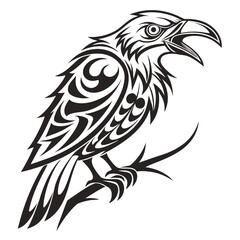Obraz premium Tribal raven tattoo design on a branch