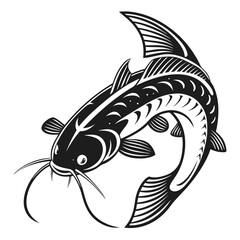 Stylized black and white catfish illustration