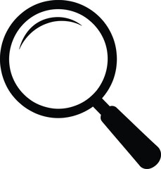 Magnifying Glass Icon Vector, Black Silhouette of Search Tool Symbol for Zoom, Exploration, Discovery, Investigation, Analysis, Research, Find, Detective, Science, Business, Curiosity, Search Engine 