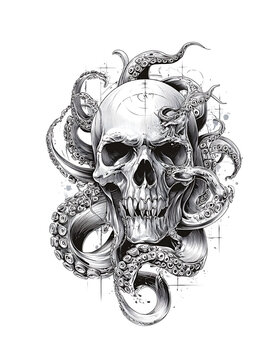 UN TESCHIO CON TENTACOLI TATUAGGIO 2 