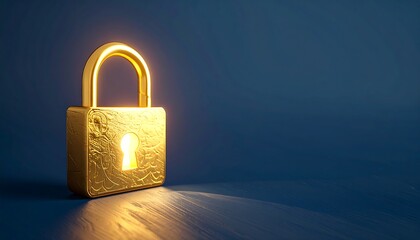 Fototapeta premium Golden padlock on a dark blue surface