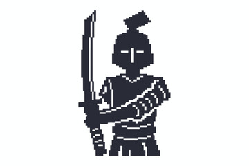 Pixel art samurai warrior holding sword isolated on white background design