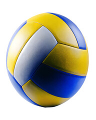 Fototapeta premium Volleyball ball with blue yellow and white panels isolated on a transparent background