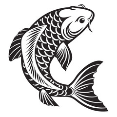 Obraz premium Black and white illustration of a stylized koi fish
