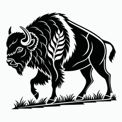 Fototapeta premium Stylized black bison walking through grass