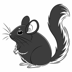 Cute cartoon chinchilla with bushy tail on white background