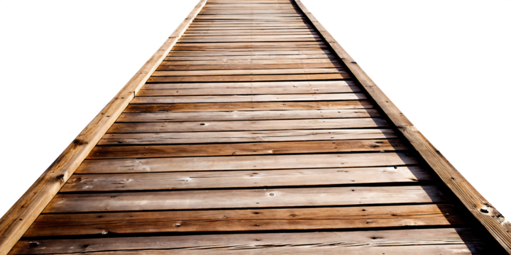 Weathered wooden planks forming a pathway isolated on a transparent background wooden dock