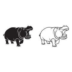 Abstract Hippopotamus Silhouette & Hippopotamus Lineart – Vector Style with Creative Minimal Look – Black Vector of Hippopotamus – Vector Set of Hippopotamus