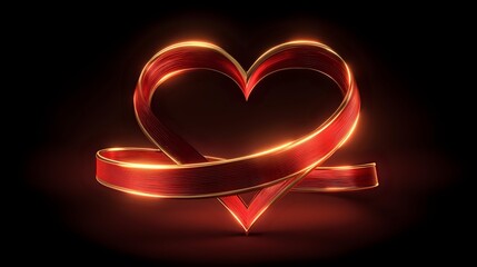 Heart-shaped glowing red ribbon surrounded by smooth golden halo symbolizing strength and hope