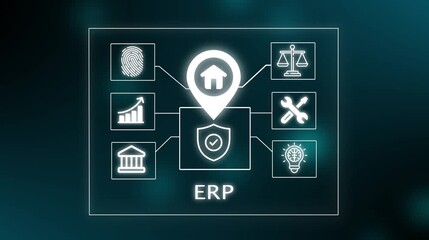ERP - Enterprise resource planning business and modern technology concept technology background with Cyberspace binary matrix letter bits.