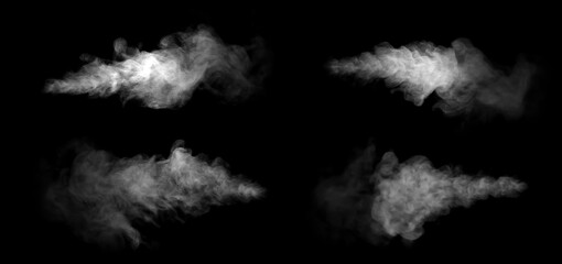 Realistic white smoke effect isolated on black background, perfect for photo editing, graphic design, visual effects, and creative projects requiring fog, vapor, or atmospheric texture.