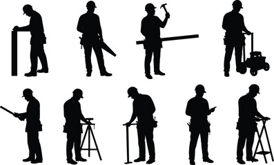 construction,worker,silhouette,industrial,tools,building,site,labour,engineering,surveying,manual,work,occupation,black,icon,vector,illustration,teamwork,architecture,project