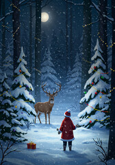 크리스마스 저녁 환상적인 숲 속 풍경