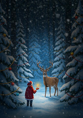 크리스마스 저녁 환상적인 숲속 풍경