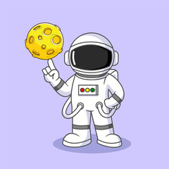 Cute Astronaut Playing Moon Ball Space Exploration Illustration Vector Cartoon