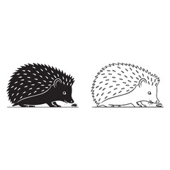 Flat Hedgehog Silhouette & Hedgehog Lineart – Hedgehog Vector Design Highlighting Clean Graphics – Hedgehog Illustration – Silhouette and Lineart Set of Hedgehog