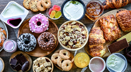 Food products high in added sugar. Junk food