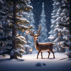 눈 내리는 숲 속에서 본 사슴