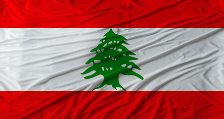 Close up of Lebanon flag waving. Flag of Lebanon with cloth texture