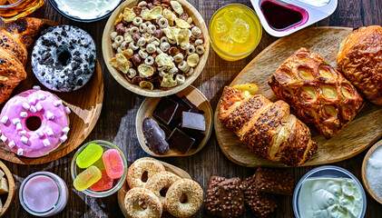 Food products high in added sugar. Junk food