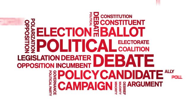 Political Debate animated word cloud-text design animation tag kinetic typography seamless loop.