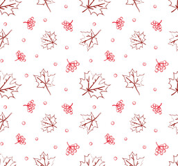 Outline maple print. Seamless foliage pattern. Hand drawn maple pattern. 