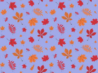 Autumn seamless foliage pattern. Hand drawn foliage pattern. Autumn foliage print.